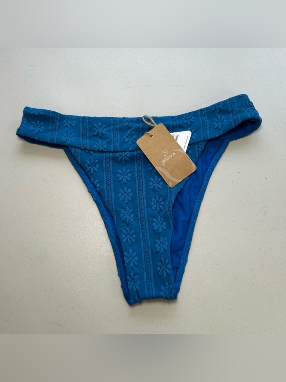 Berlook Bikini Bottom Large Blue Jacquard High Cut Swimwear